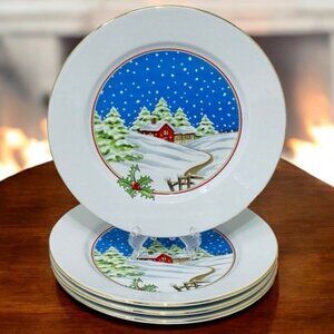 Shibata Christmas Salad Desert Plates Vintage Home For The Holidays 4 Pieces
